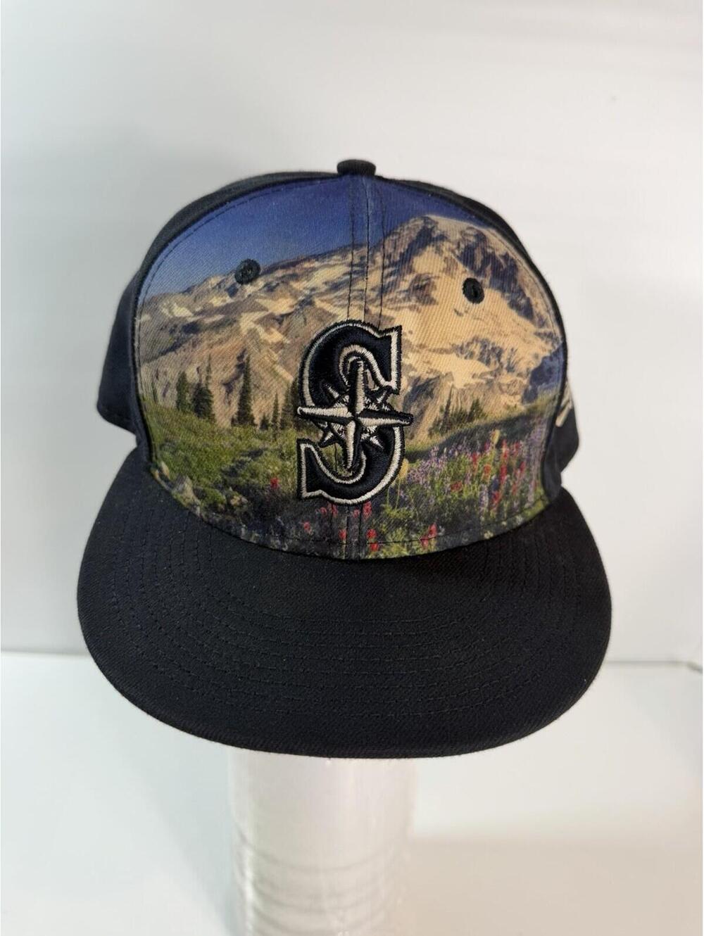 New Era 59FIFTY Seattle Mariners Hat Fitted Size 7 3/8 Mountain Print Cap